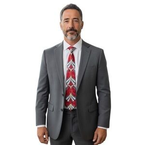 Dino Magli Red Gray Gold Geometric Tie | Handmade 100% Polyester